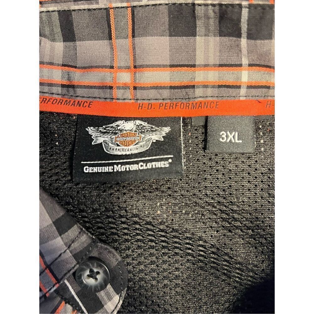 Harley Davidson 3XL short sleeve orange plaid button up polo shirt motorcycle - Picture 6 of 7